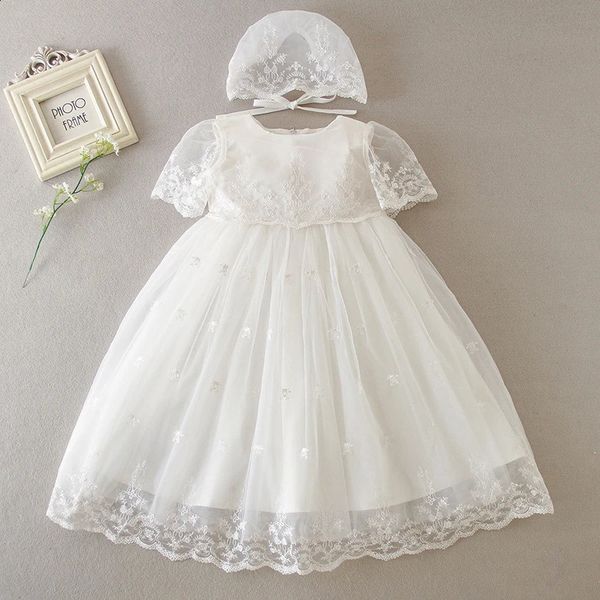 Baby Girl Kleid Taufkleid weiße Spitze Säugetie Taufe Geburtstagsfeier Hochzeit Prinzessin Kleid Baby Kleidung 0-24m 240403