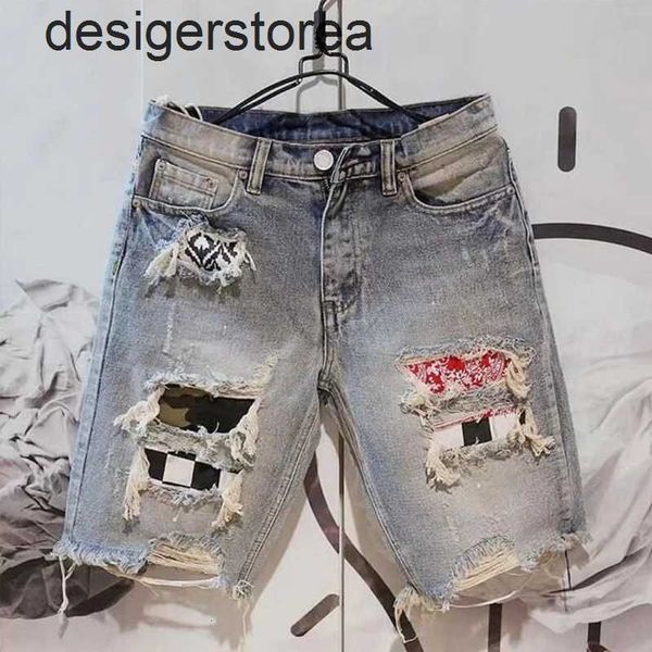 Mens Pants Mor Kot pantolon moda dilenci kazınmış beş parçalı kot pantolon 240115 935 için tasarımcı kot pantolon