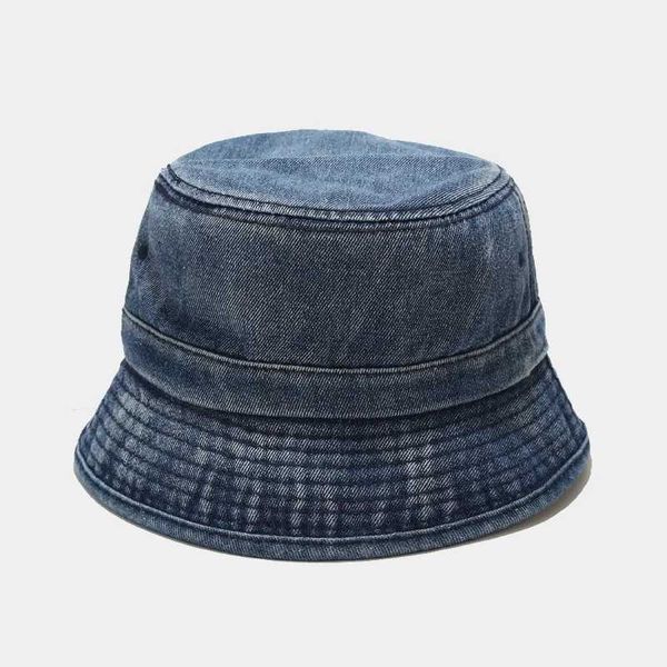 Cappelli larghi secchio LDSLYJR Denim Cappello a secchio solido Fisherman Sole di viaggio all'aperto per uomini e donne 351 Q240403