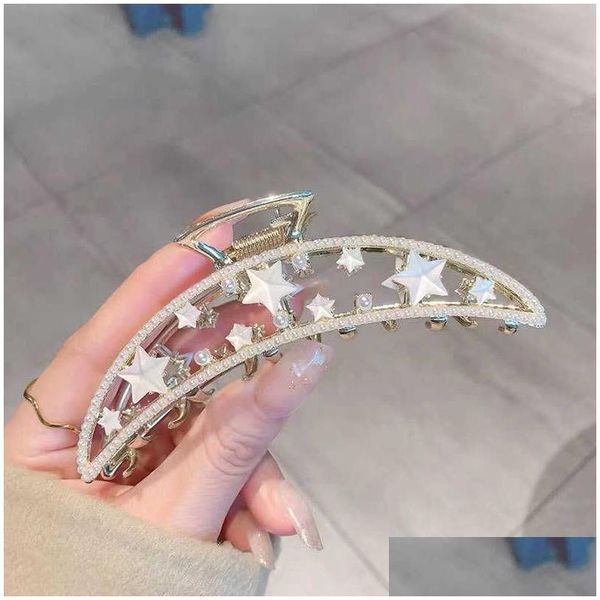 Clip per capelli Barrettes Korean Super Fairy Moon Shark Clip Temperament Star Great Gras Net Red Pearl Fringe Drop Delivery Gioielli Capelli DH2BC