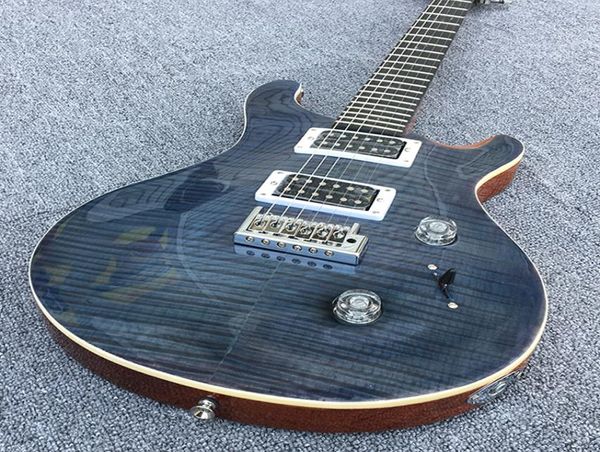 Custom Paul Reed Flame Maple Top Grey Grey Black Electric Guitar Mogany Body Neck White Pearl Birds Inlay Double Blocking Tremolo 2351766