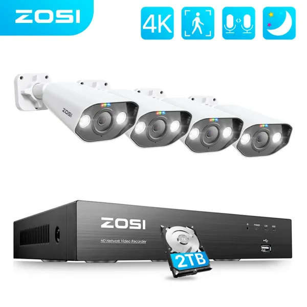System Zosi 8Ch 8MP 5MP POE -Sicherheitssystem Kit AI Human Detection 2 Wege Audio 5MP 4K IP -Kamera Kit CCTV Video Überlieferung NVR Set