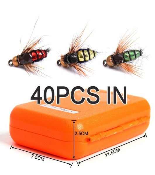40pcsbox Fly Fishing Hook Fly Kit di esca da pesca Kit secco ganci per esche artificiali ala artificiale Set9321264
