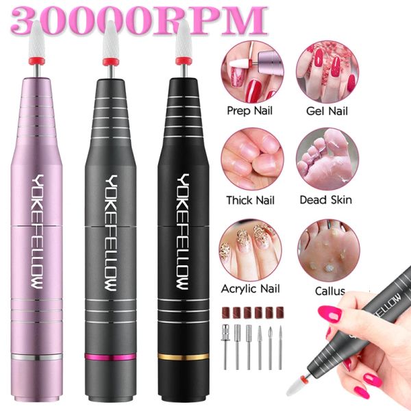 Exercícios 30000rpm Máquina de perfuração elétrica de unhas USB Manicure Tool Manicure Tool portátil File Milling Cutter Equipamento para salão