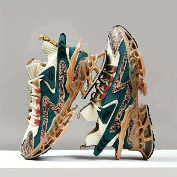 Basquete Top New Men's Chinese Paisaging Blade Sneakers - Bloco de cores da moda, renda para cima, cores variadas, sapatos casuais ao ar livre ao ar livre ao ar livre