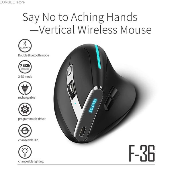 Ratos zelotes f-36 vertical sem fio 2.4g mouse bluetooth leve colorir luz de 8 teclas de programação 2400dpi mouse 730mAh Bateria de lítio y240407