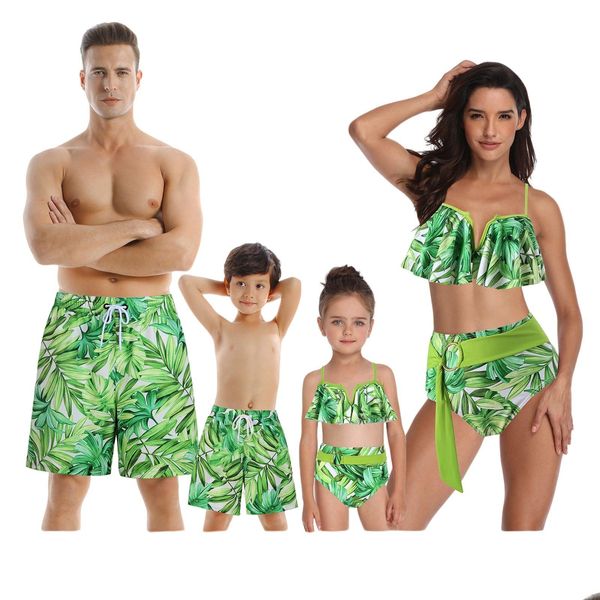 Swim Wear European and American Family Swimwear Set Mother Daughter Bikini Dad Son Pants Pantaloni genitore-figlio di nuoto da bagno Mens Beach Womens Su Dh8rh