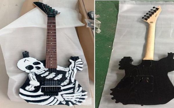 Guitarra George Lynch Black Skull Bones esculpido Guitars Electric 6 Strings Strings Musical Instrument4588013