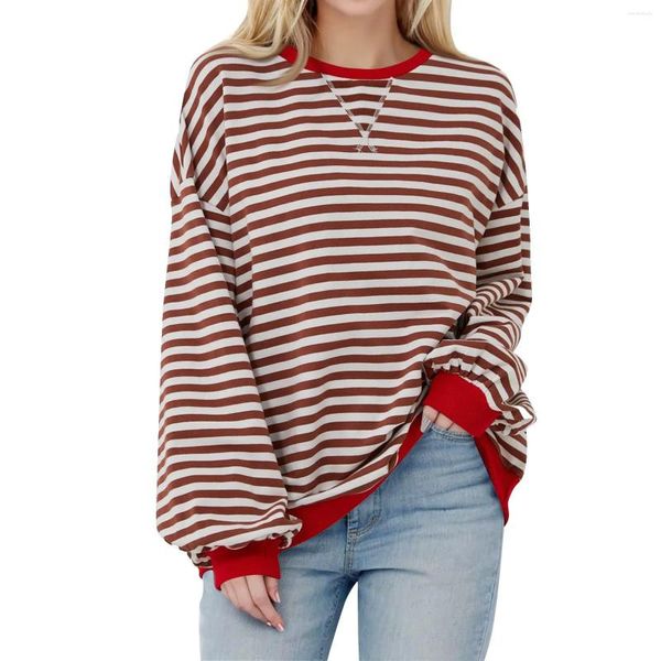 Erkek Tişörtleri Kadın Giysileri Çizgili Renk Bloğu Uzun Kollu Mürettebat Boyun Sweatshirt Top Feminino Gevşek Takım Külotu Femme