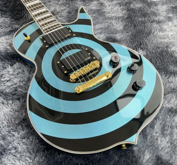 Wylde Audio Odin Grail Zakk Metallic Blue Bullseye E -Gitarre Mop Großer Block -Inlay Gold Hardware Grover Tuner China EMG 1020811