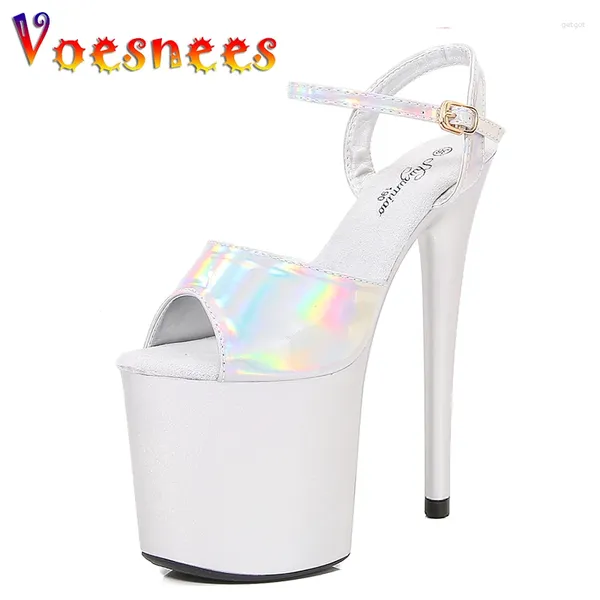 Sandalen 8 Zoll 20 cm Club High Heels silberne Plattform Party Frauen Schuhe Stange Tanz Sommer magische Farbbühne Pumpen Größe 43