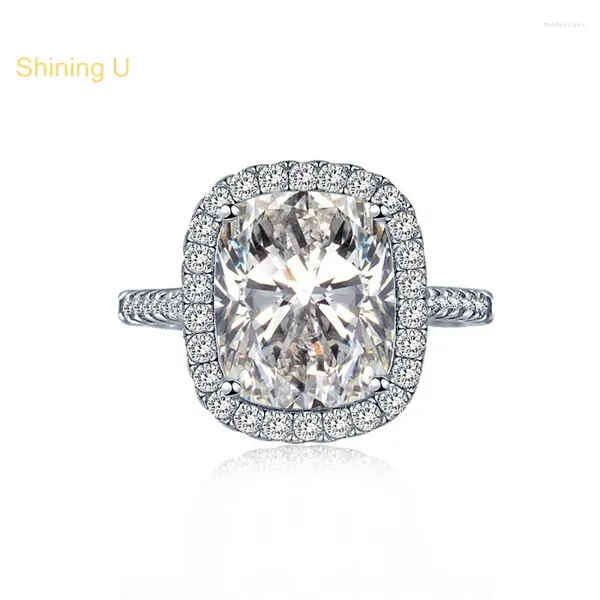 Anelli a grappolo Shining U S925 Silver Crushd ICT Cut 8A Zircon Square Gem Ring per donne Anniversario di matrimonio