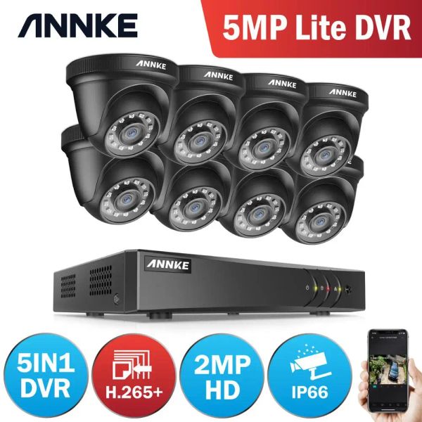 Sistema Annke 8CH 2MP HD Video Sicurezza Sistema 5MP Lite H.265+ DVR con 4x 8x Smart IR Weather Aought Dome Surveillance Telecamere CCTV kit