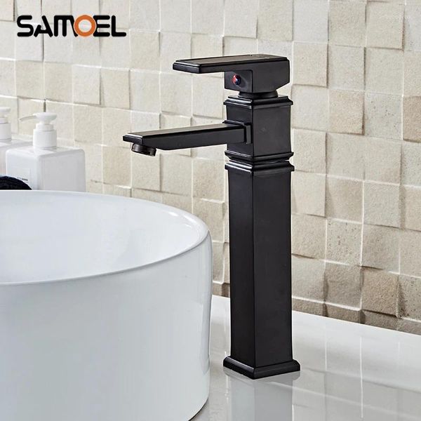 Rubinetti del lavandino da bagno design moderno meschini in ottone nera ponte montato a base di bacino quadrato bianco b3341