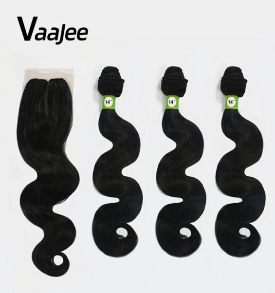 Vaajee Синтетическое плетение волос с кружевным закрытием черное 14 