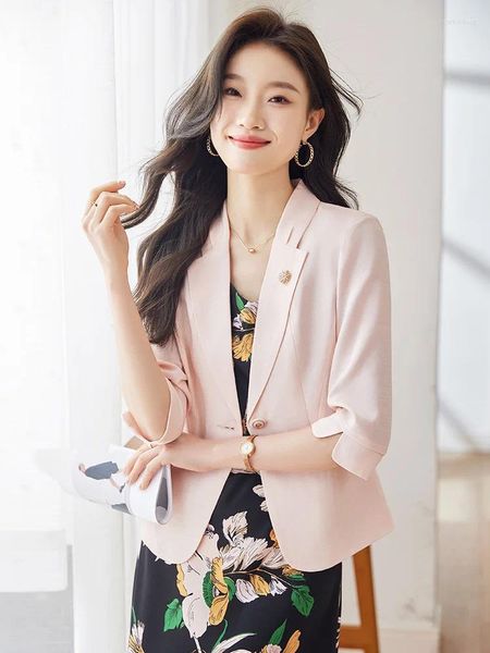 Ternos femininos Femininos elegantes estilos elegantes Blazers Jackets Coat Primavera Summer Summer Women Work Work Use Professional Career Entrevista Outwear