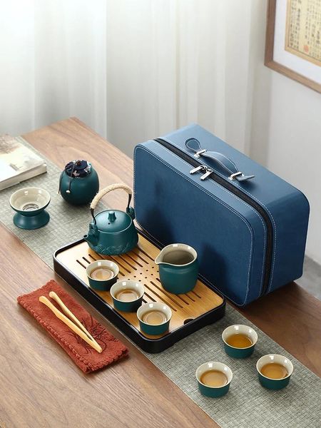 Conjuntos de chá de chá Conjunto de chá portátil Cerimônia de presente de luxo criativo de estilo japonês