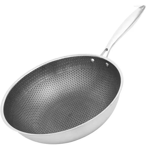 Pans padella in acciaio inossidabile padella wok a fondo piatto non stick multifunzione manettata