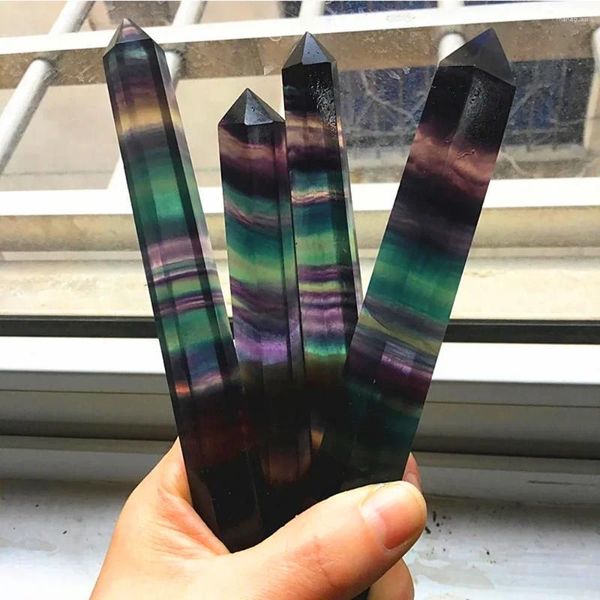 Figuras decorativas Energia natural Quartz Cristal arco -íris Fluorite Magic Stick Point Reiki Square Tablet Chakra Healing