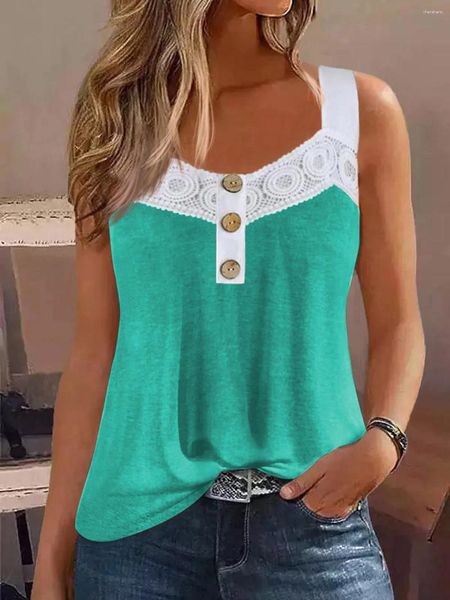 Frauen Tanks Spitze Spleißknopf Tank Elegante Sommer Top Frauen sexy v Hals Schlanker Fit Tops ärmellose weibliche Hemd Singulett Streetwear