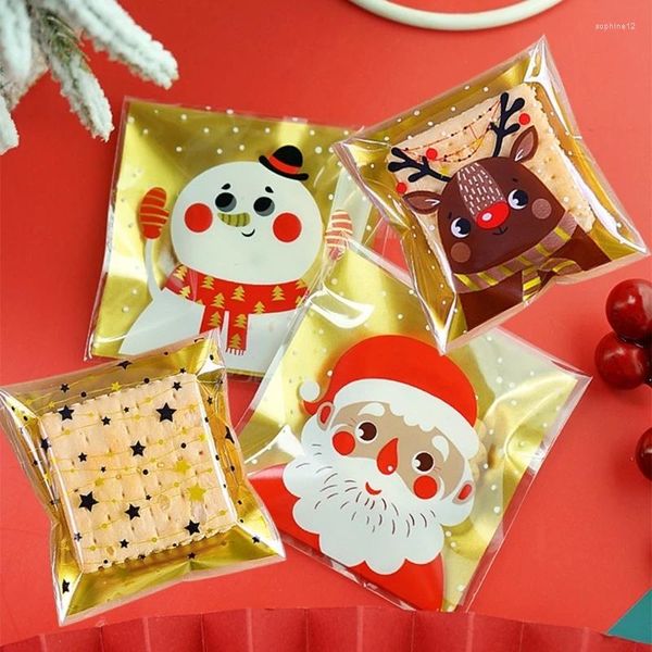 Hediye Sargısı 100 PCS Noel Şeker Çantaları Karton Noel Baba/Snowman/Geyik Kurabiye Ambalaj Navidad DIY Atıştırmalık Pişirme Malzemeleri