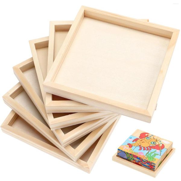 Tee Tabletts 6 Stcs Mini Puzzle Lunchbox kleine Holzblöcke Holz unvollendeter Bambus Aufbewahrung Portion