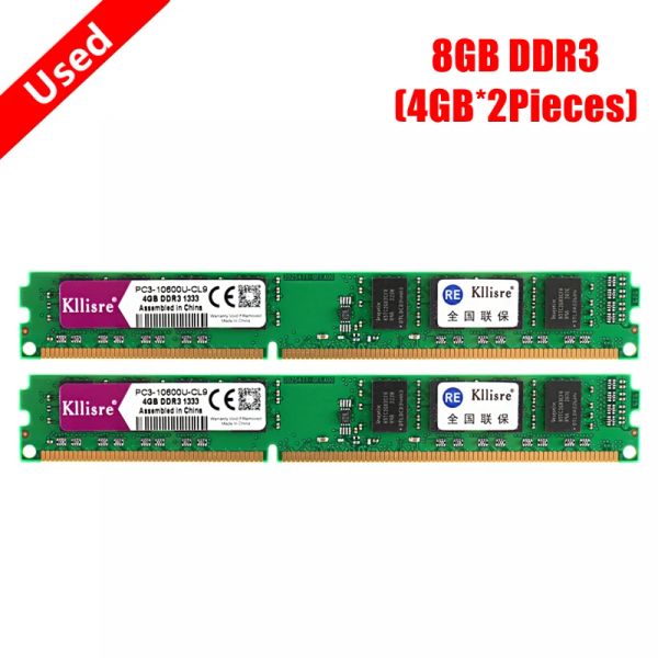 Rams Kullanıldı Kllisre DDR3 4GB 1333MHz 1600MHz Bellek 8GB (4GB*2Pieces) PC3 CL9 CL11 1.5V Masaüstü Dimm RAM