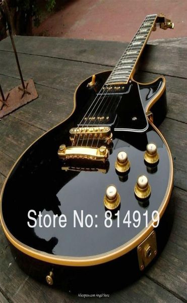Custom Limited 1958 Reedição P90 Pickup Black Electric Guitar Cream 5 Ply encadernador de mogno bloco de limpeza de bloco de limpeza