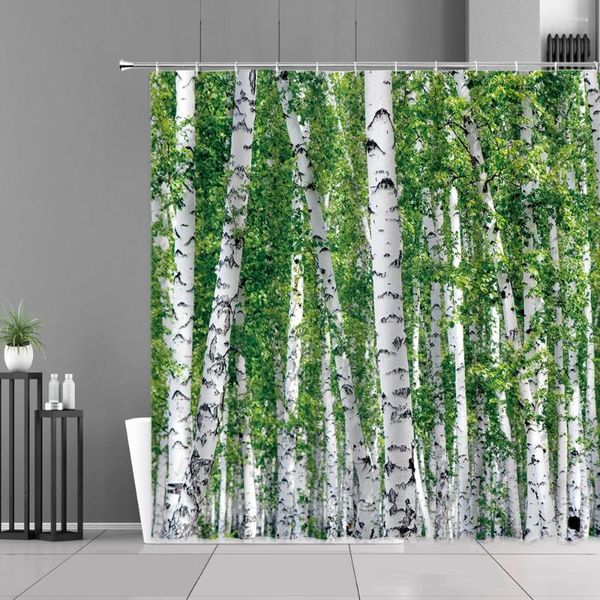 Cortinas de chuveiro árvores de florestas de verão cenário de folhas verdes paisagem da selva decoração de banheiro de banheiro de banho à prova d'água