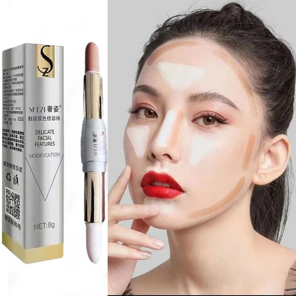 Shezi Double-End Face Highlight Очаровательное лицо нефтью нефтяной консилер карандаш выделение корректора ремонтная ручка для ручки 240309