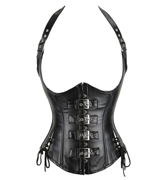 HALTNECK -GETRAUM PU Leder Look Underbust Korsett mit Schnallenbefestigung und Seitenschnüre Frauen Steampunk Club -Corsets6360370