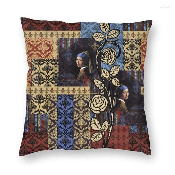 Travesseiro Royal Johannes Vermeer Fleur de Lis Cover Girl com uma caixa de arremesso de brinco de pérolas para a decoração da casa da fronha do carro