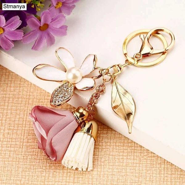 Keychains Bedanyards Flower Flor Key Ring Chiffon Tassel Correios de carros Lady Lady Casal Bag New Fashion Charm Keychain Gift K2029 Q240403