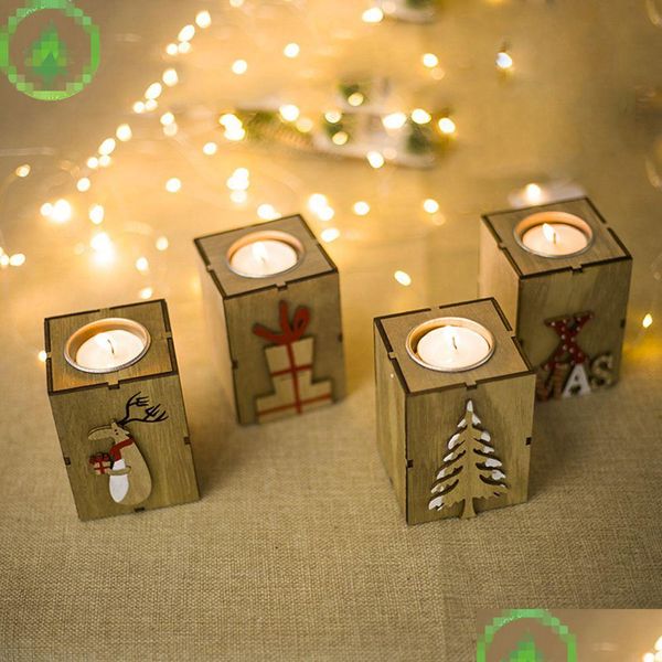 Porta di candele Christmas Holder 9x7x7cm Mini decorazione a candelatura in legno Modello di decorazione dell'albero di renna per l'arredamento della casa di Natale Woo Dhywp