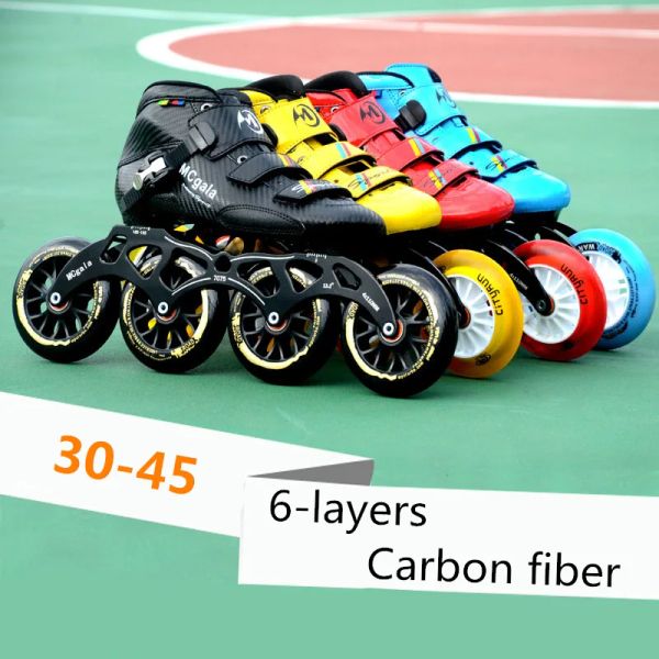 Schuhe 6Layers Kohlefaser Professionelle Inline -Speed -Skates Schuhe für Indoor Track Street Rennen Super Light 3045 Erwachsene Kinder Roller