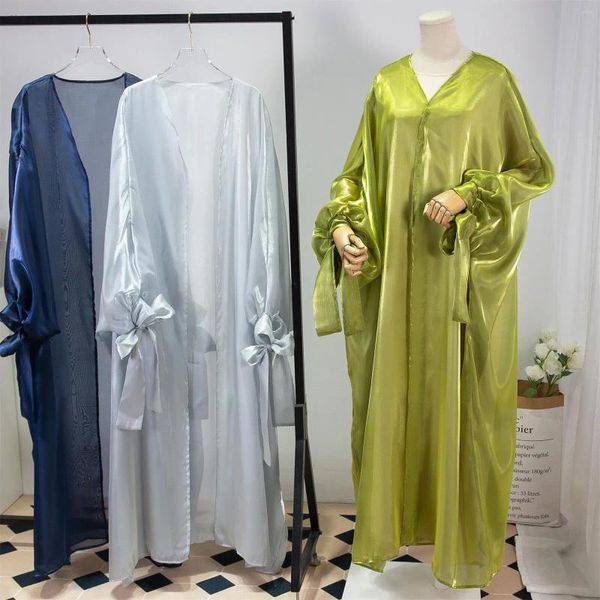 Roupas étnicas muçulmanas a abaya kaftans mulheres jilbabs bate de manga Lace Up Cardigan Cardigan Cardigan Islâmico Dubai maudi Robe turco