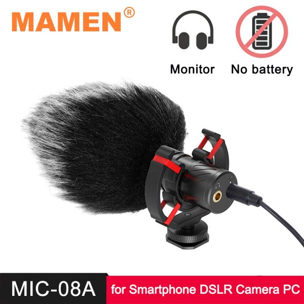 Microfones Mamen Aluminium Alumin Lelloy Profissional VLOG Shotgun Microfone Monitor Micor para smartphone DSLR Câmera PC Microfone de gravação