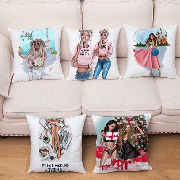 Yastık süper yumuşak kısa peluş moda sevimli karikatür seksi kız kapak yastık kılıfı dekor baskı kanepe ev araba kılıfı 45x45cm