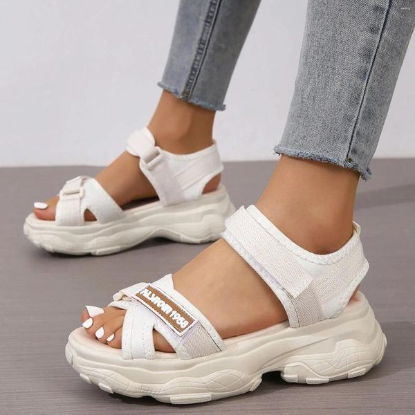 Sandalen Top Womens Sporty Polyester -Knöchelgurt gestreiftes Muster Schuhe Haken und Loop Befestigungsmittel Sport Frau Sneaker