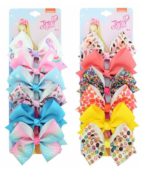 102 Cor 5 polegadas JoJo siwa Bows Hair Bow Girl Colorful Print Barrettes Acessórios de cabelo Rainbow Unicorn Kids Party Christmas Hair 1391686