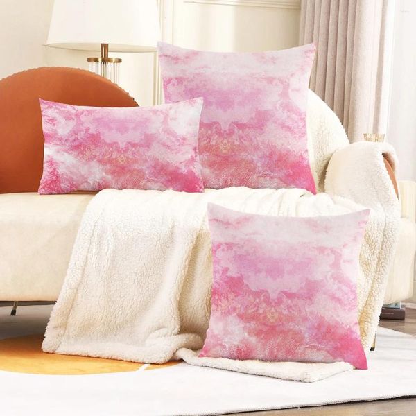 Подушка супер мягкий короткий плюшевый розовый акварельный чехол без вставки