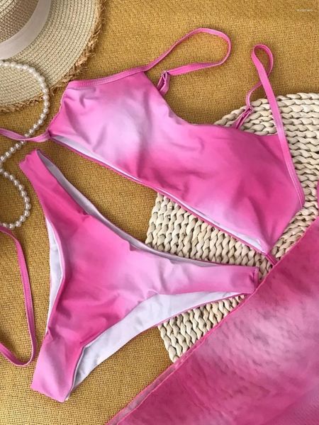 Frauen Badebekleidung 2024 Badeanzug Schub auf Solid Lady Casual Bikini Set High Tailled Bohemian sexy Badeanzug Strandstil