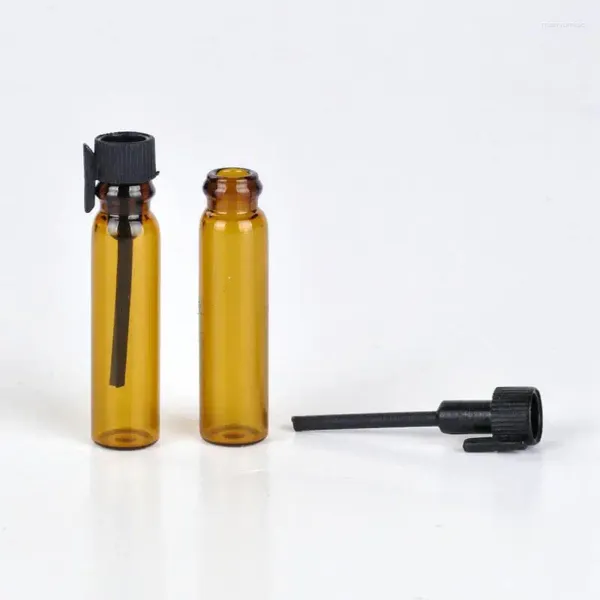 Speicherflaschen 1ml Mini Bernstein Parfümglas Flasche kleine Proben Tester Testflasche mit schwarzen Stopper LX3652