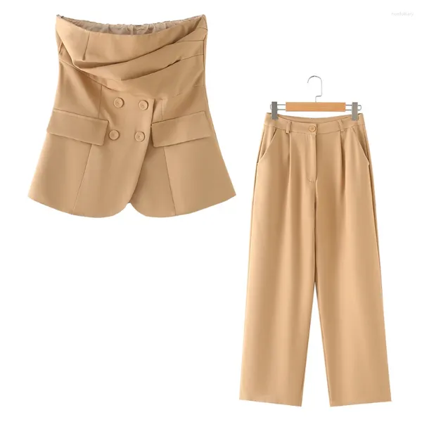 Женские брюки с двумя частями 2024zar весна/лето стиль одежды. Универсальный похудение повседневное взрывное бюстгальтер