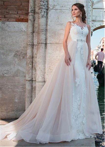 Abiti APPLICILI SHEER PACI Abiti da sposa sirena 2024 con treni rosabile abiti da sposa lunghi