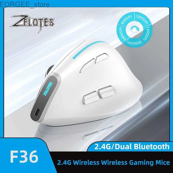 Topi Zelotes F36 Mouse verticale 2.4G Bluetooth Ergonomic 4000DPI a 8 pulsanti Mute Game Mouse per laptop PC Mouse Y240407