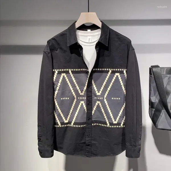 Erkek ceketleri retro geometrik desen renk engelleme patchwork gömlek ceketi sonbahar gevşek gündelik trend