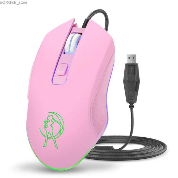 Topi Pink Optical Mouse Sailor Yoon Gaming Computer Wired Mause Mute Pretty retroillumina Topi colorati 3200dpi per Girl Women Gift PC Game Y240407