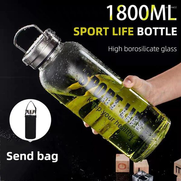 SCHEDE DEL VINE 1800 ml di bottiglia d'acqua in vetro borosilicato alto modello Sports Life Pattern con tazza di acciaio inossidabile filtro Temperatura istantanea