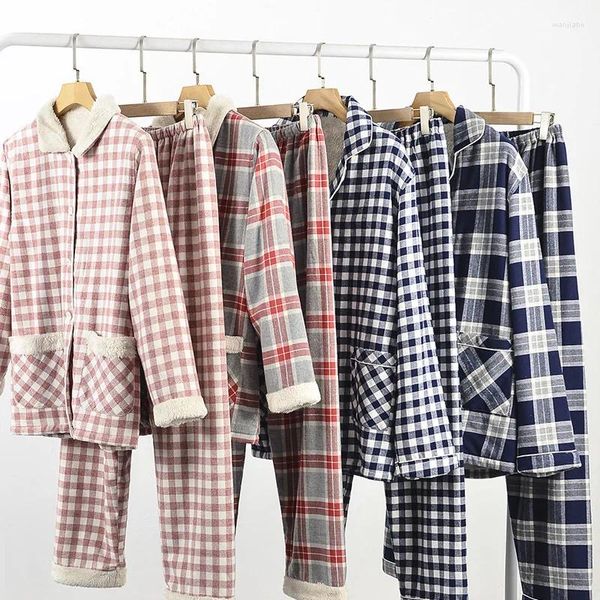 Frauen Nachtwäsche Winter Lamb Plüsch Paar Haus tragen Anzug 2024 Pyjamas verdickt warm warm langärmelige Pyjamas für Paare Set für Paare